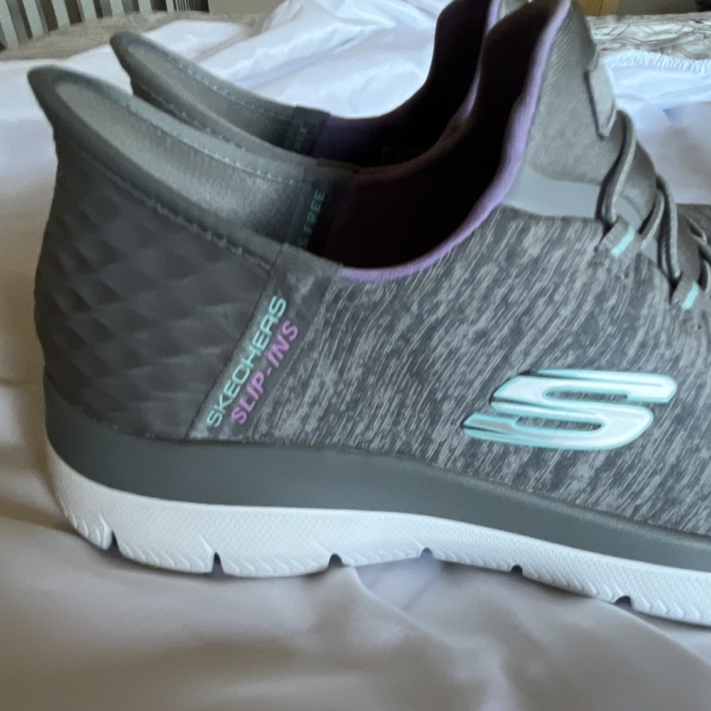 SKECHERS SLIP-INS Hands Free Slip-On Women's Athletic Sneakers Gray White Purple - Picture 2 of 5